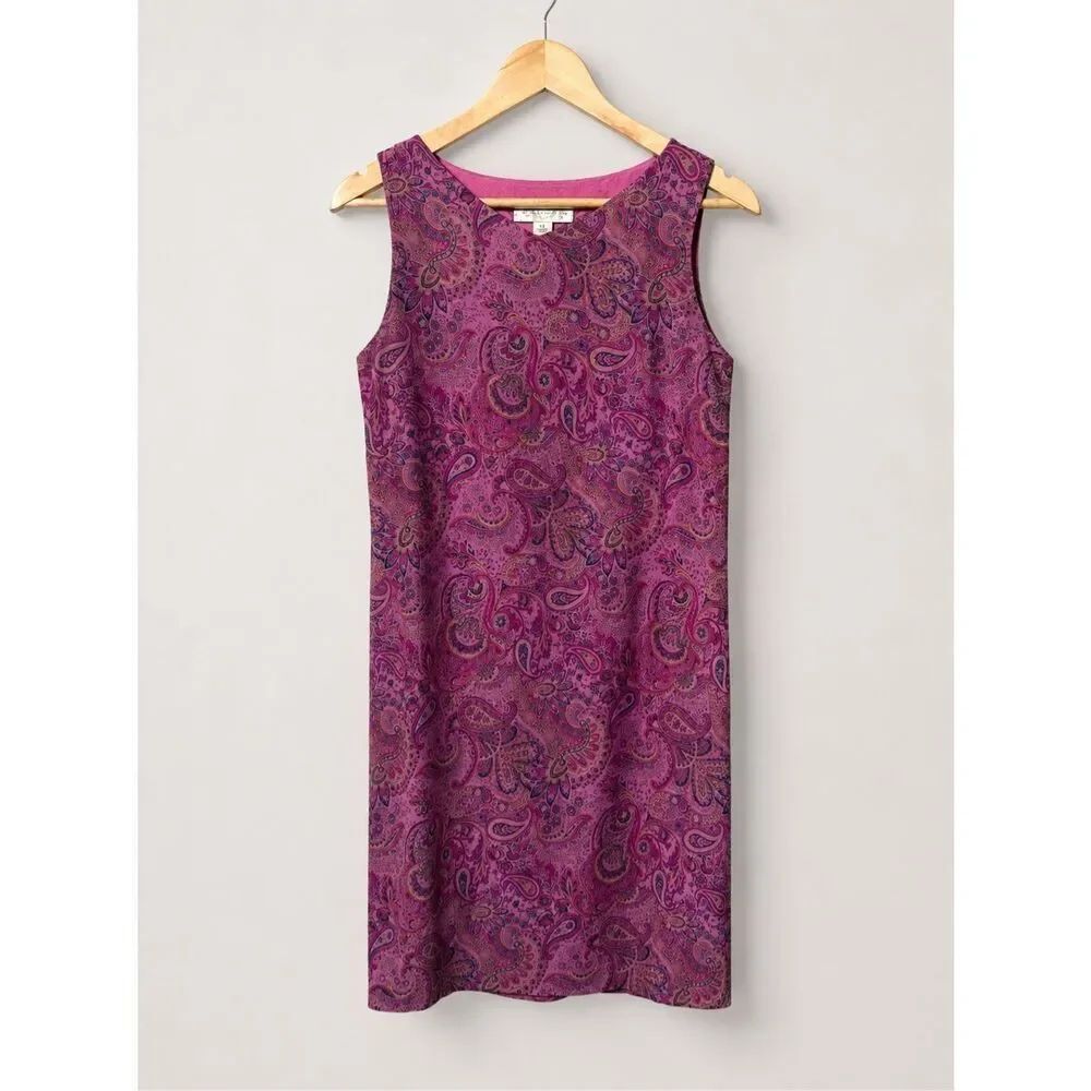 Casual Corner 100% Silk Paisley Shift Dress Pink Purple Sleeveless Size 4